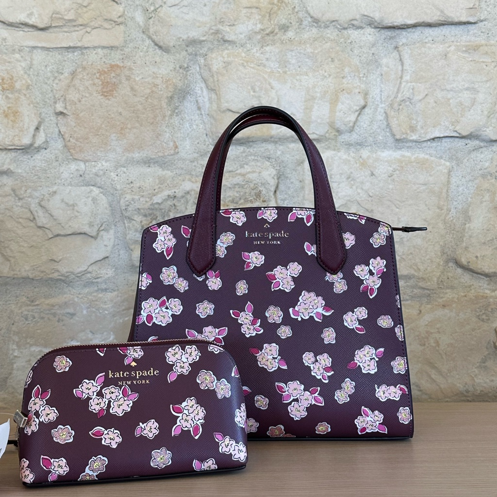 Kate Spade Frosted Floral Tinsel Satchel Crossbody Bag&Cosmetic Case Nwt